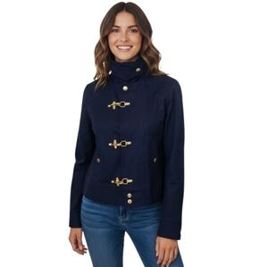 Lauren Ralph Lauren Military Nautical Jacket Blazer Navy Blue Gold Toggle Small